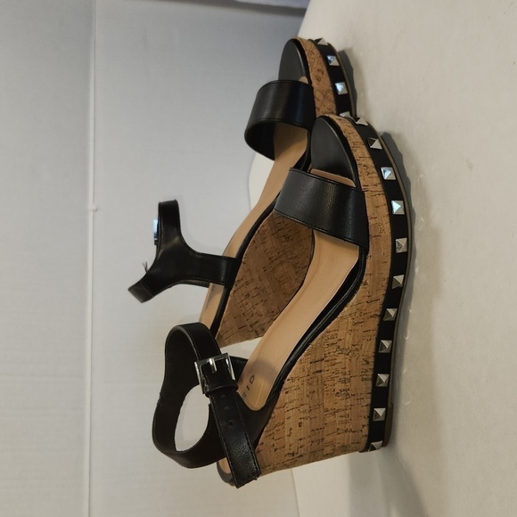 Torrid Cork Silver Studded Adjustable Strap Open Toe Platform Wedge Size 9WW - Picture 6 of 11